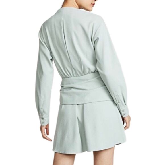 Tibi Womens Chalky Drape Long Sleeve Wrap Mini Dress in Ash Green Size 6 - Picture 2 of 16